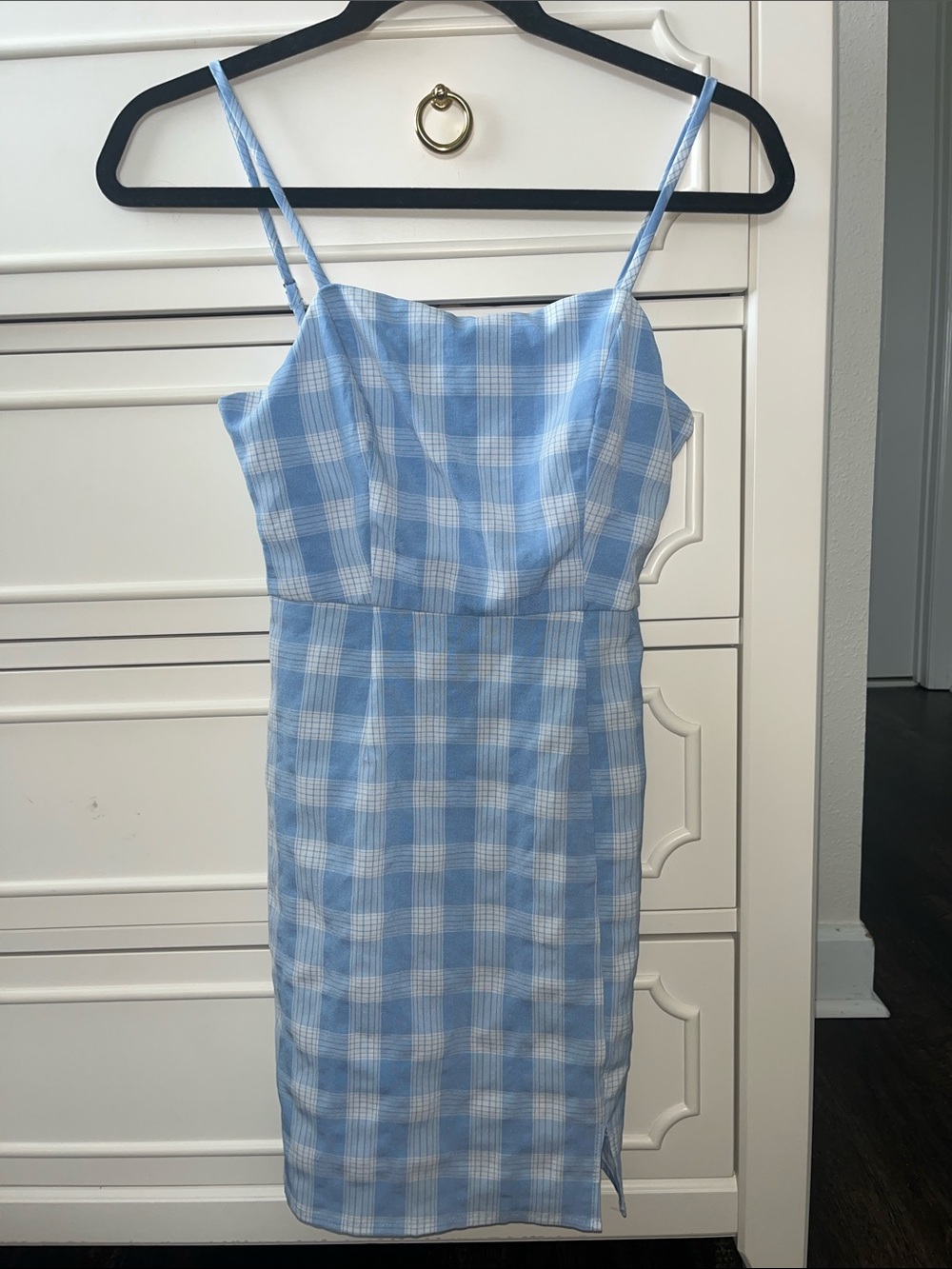 bp Light Blue and White Plaid Spaghetti Strap Dress